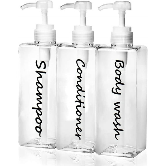 21oz Refillable Shampoo and Conditioner Bottles - Clear Set of 3 - Modern Shower Dispenser Set for Hotel Bathroom