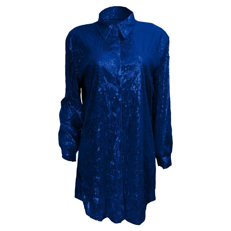 SCSAlgin Women's Glitter Sequin Button Down Shirt Dress Long Sleeve Lapel  Concert Party Clubwear Trendy Mini Dress - Walmart.com