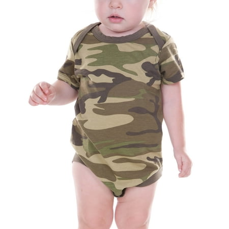 Kavio! Unisex Infants Camouflage Lap Shoulder Short Sleeve Bodysuit Camo Army Green 12M