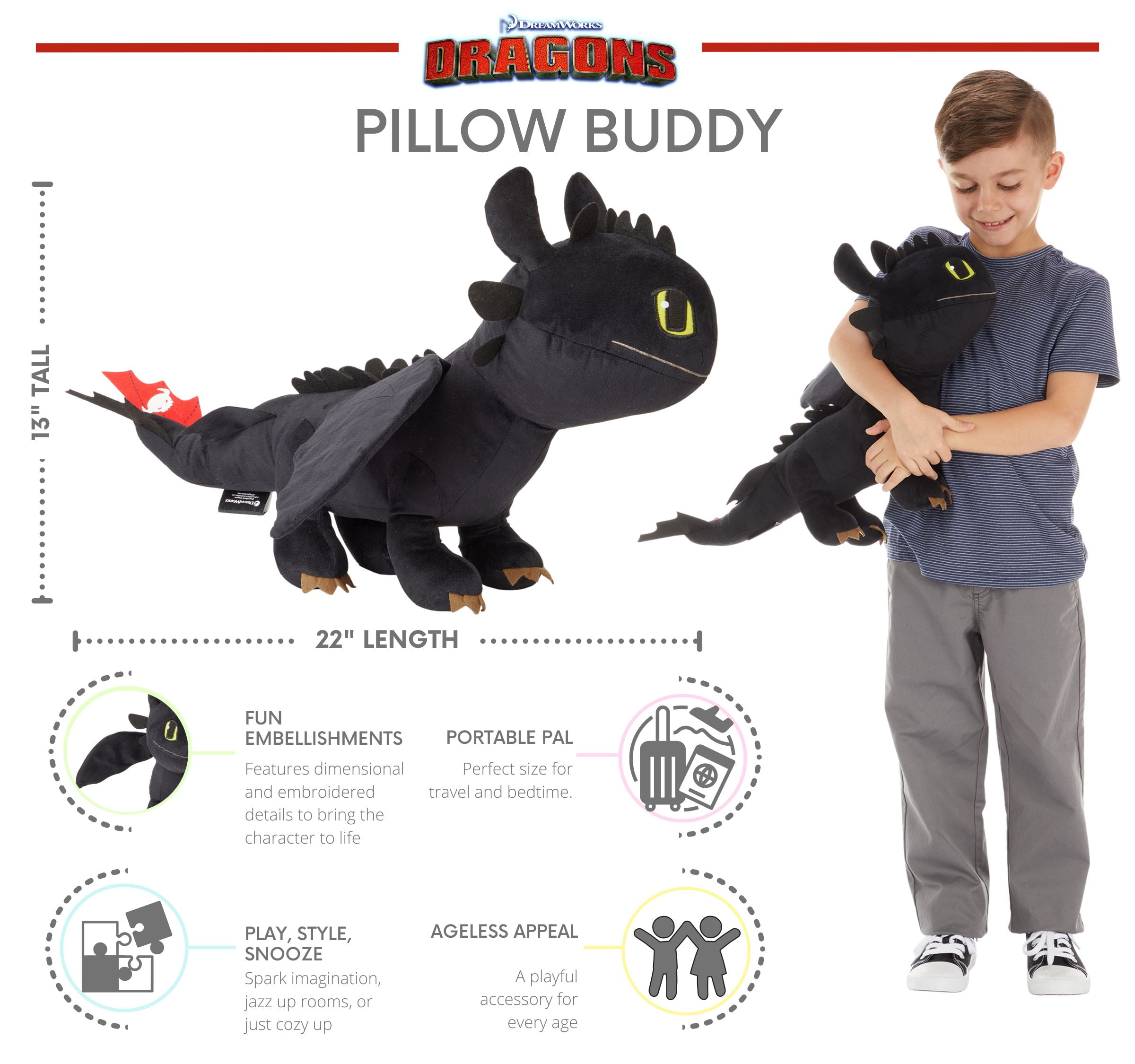 How To Train Your Dragon Toothless Kids Plush Bedding Cuddle and Decorative Pillow Buddy
