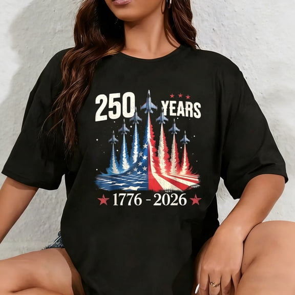 100% Cotton 250 Years 1776-2026 Fighter Jets USA Flag 250th Birthday T-Shirt