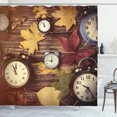 thumbnail image 1 of Ambesonne Fall Shower Curtain, Clocks with Dry Leaves, 69"Wx84"L, Multicolor, 1 of 3