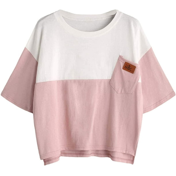 Women s Color Block Half Sleeve High Low Casual Loose T Shirt Tops