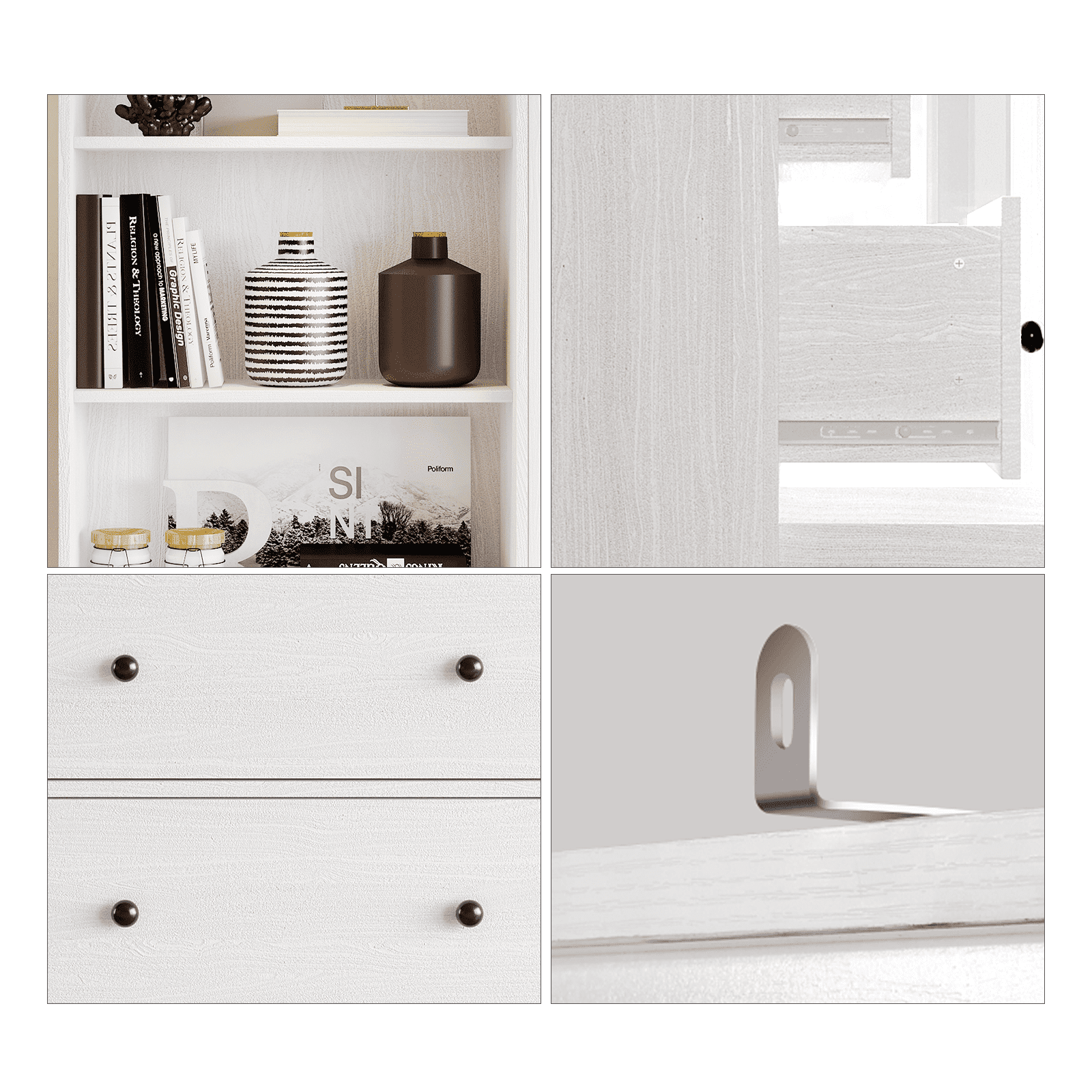RichYa 3Pcs Vertical File Cabinet, 3-Tier Modern Bookshelf with 3 Large Drawers, Wood Filing Cabinet with Open Storage Shelf, Glass Doors for Home Office, White