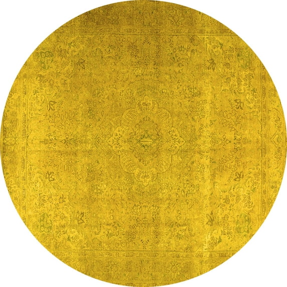 Ahgly Company Indoor Round Persian Yellow Traditional Area Rugs, 5' Round