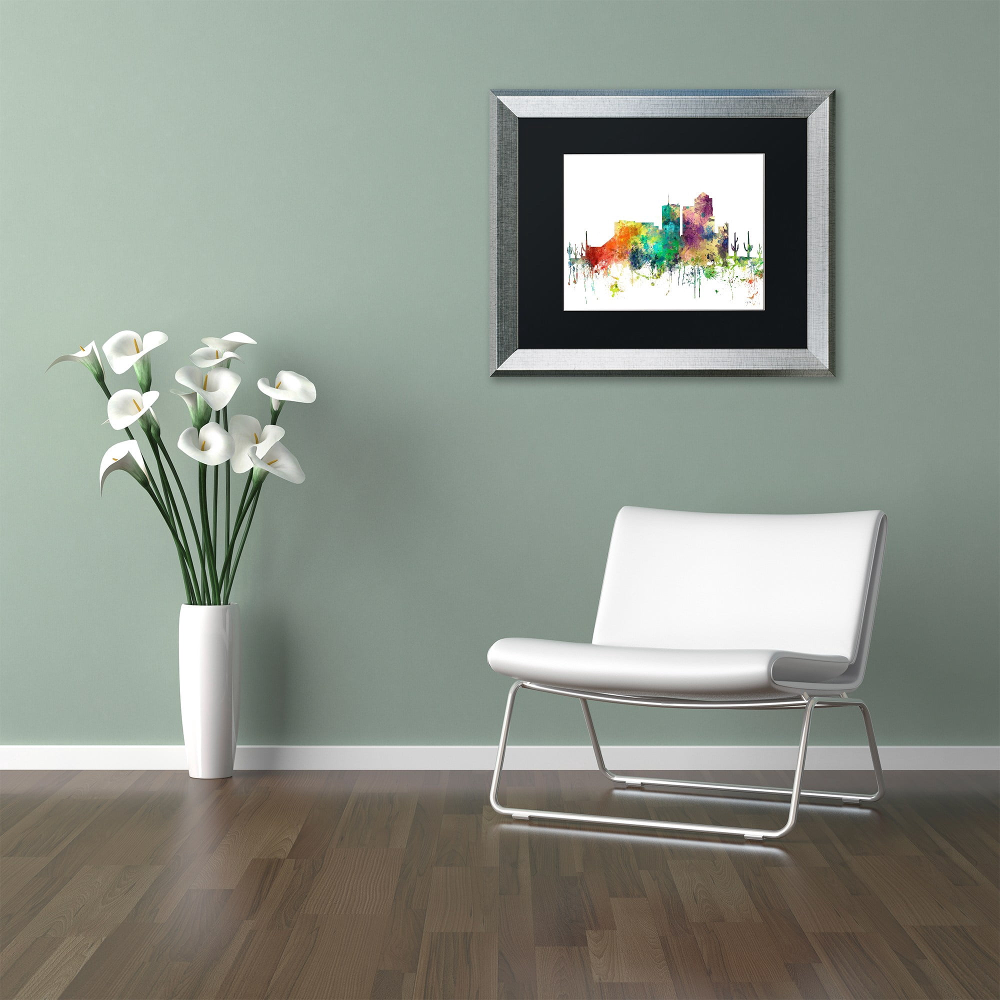 Trademark Fine Art "Tucson Arizona Skyline SP" Canvas Art by Marlene Watson, Black Matte, Silver Frame
