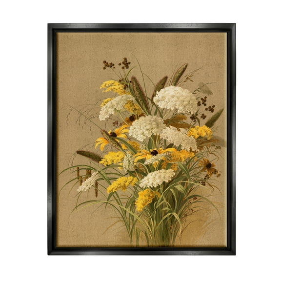 Stupell Industries Vintage Daisy Bouquet Botanical & Floral Painting Black Floater Framed Canvas Art Print Wall Art, 17 x 21