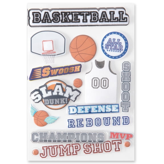 Recollections Signature Basketball Dimensional Stickers, 12 Pack