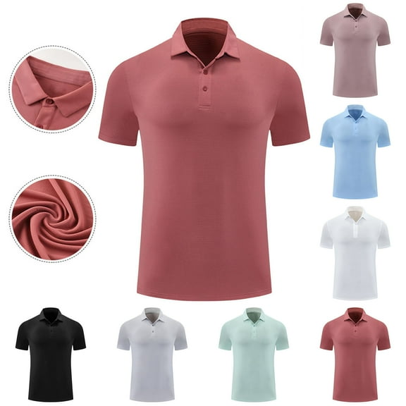 DAETIROS Mens Polo Shirts with Collar-Fashion Solid Short Sleeve Mens Summer Clothes Rose Gold Size S-4XL