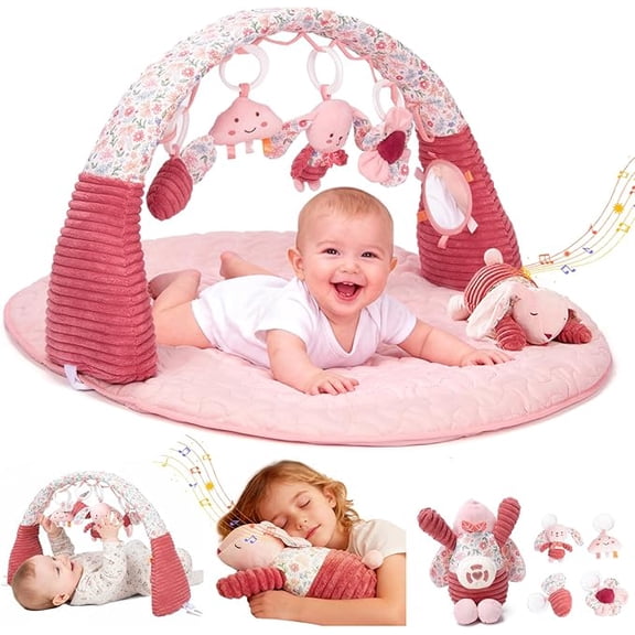 PRVAETU Baby Activity Gym Play Mat with Detachable Musical Sound Toy, Tummy Time & Sensory Playmat for Newborns and Infants 0–12 Months