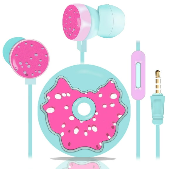 YUNOVA Donut-Shaped Wired Earbuds for Kids - Ergonomic Soft Ear Gels with Tangle-Free Cord, Cute Headphones for School/Travel, 3.5mm Metal Plug & Sweet Gift Box