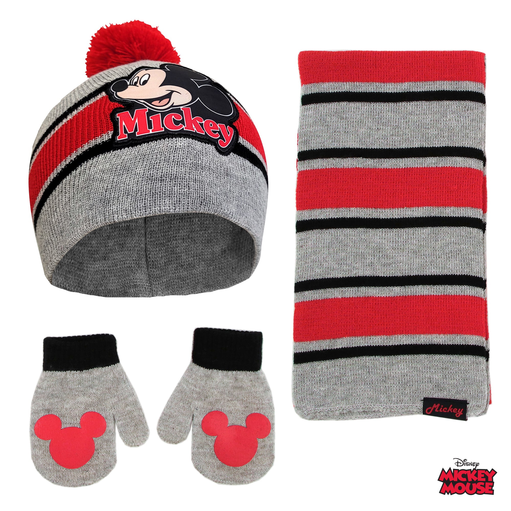 Micky Mouse Toddler Knit Beanie for Kids Age 2-4 Disney Boys Winter Hat and Mittens Set 