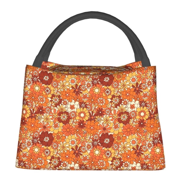 Fotbe Hippie Flower Bolsa Térmica Portátil con Estampado, Bolsa de Entrega de Alimentos Aislada, Bolsa Reutilizable de Gran Capacidad para Comidas y Supermercado