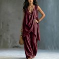 thumbnail image 3 of Two Piece Sets for Women Cotton Linen Vacation Travel Outfits Solid Color Sleeveless Stand Up Collar Temperament Topss and Loose Pants Set Summer Casual Fashion Outfits, 3 of 7