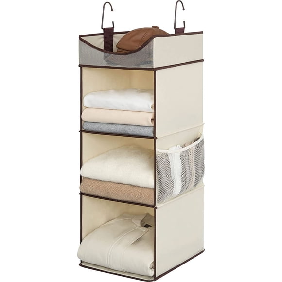 MesaSe 3-Shelf Hanging Closet Organizer Hanging Closet Shelves with Top Shelf Canvas Beige 12” W x 12” D x 35 ¼” H