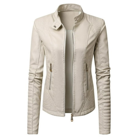 

Women s Faux Leather Motorcycle Jackets Fashion Stand Collar Long Sleeve Full Zip Up Motor Jacket Blazer Outerwear