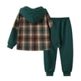 thumbnail image 2 of Jolyshlid Boys 2 Piece Sweatsuit Flannel Plaid Button Shirt Hoodie and Cargo Pants Sets for Kids Clothes Dark Green 11-12 Years, 2 of 11