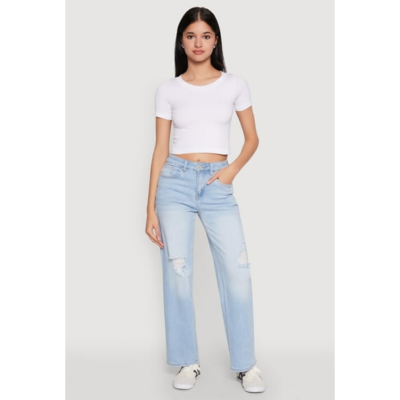 Womens WAX Whiskered Ombre Distressed Jeans