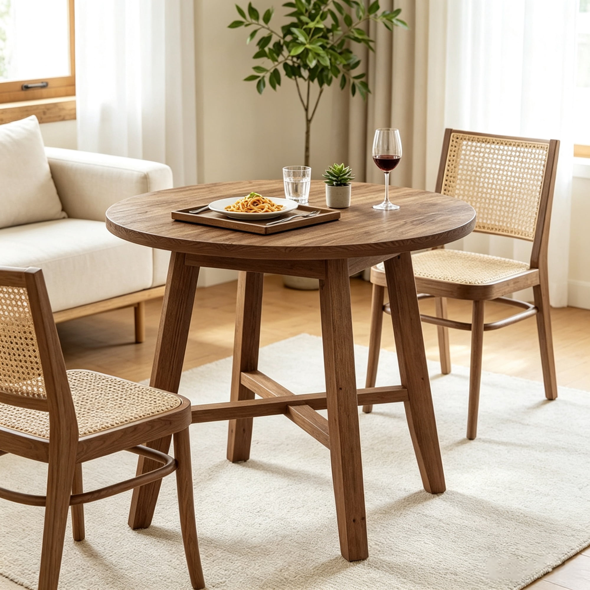 31.5 in Round Wood Dining Table, Farmhouse Style for 2-4 People
