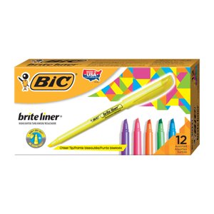 BIC Brite Liner Highlighters, Chisel Tip, 12 Count
