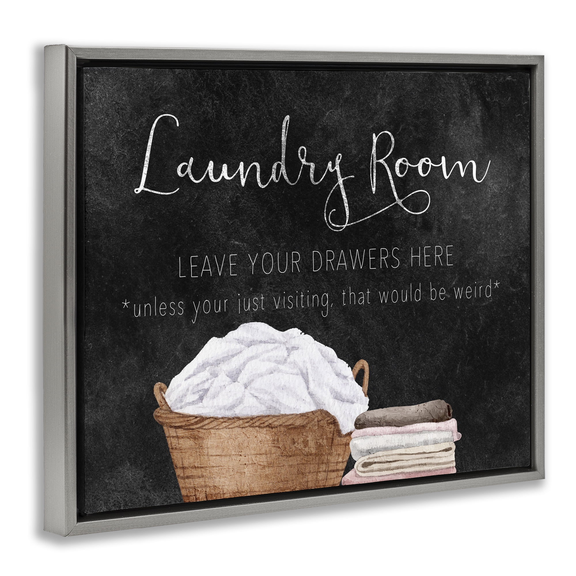 Leave Your Drawers Laundry Gray Framed Floater Canvas Wall Art, design by Kim Allen