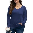 thumbnail image 2 of FlorCurve Long Sleeve Shirts for Women Plus Size V Neck T-Shirts Solid Casual Tunic Tops, Blue 2XL, 2 of 7