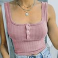 thumbnail image 3 of Blusa corta informal sin mangas con cuello cuadrado y botón frontal para mujer, color rosa, XXL, 3 of 6