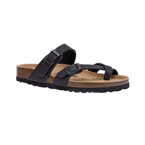 Cushionaire Luna Cork Footbed Sandals for Women – Comfortable Slip-On Women's Shoes with Genuine Suede Footbed & Arch Support | Slides for Women