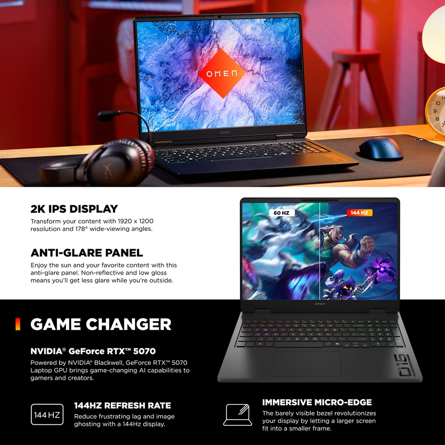 HP OMEN 16 Slim Gaming Laptop, 16" 144Hz 2K Display, Intel Core Ultra 9 285H, NVIDIA GeForce RTX 5070, 64GB DDR5 RAM, 2TB SSD, Wi-Fi 6E, RGB Backlit, Win 11 Pro, w/Mytrix Accessory & Lifetime Office