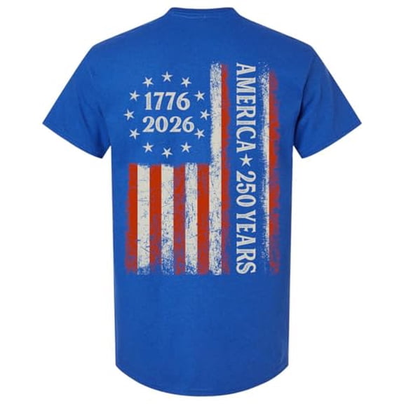 Patriot Pride Men's Graphic T-Shirt - Distressed American Flag America 250 Years 1776-2026 Circular Stars Design-Antique Royal-Small