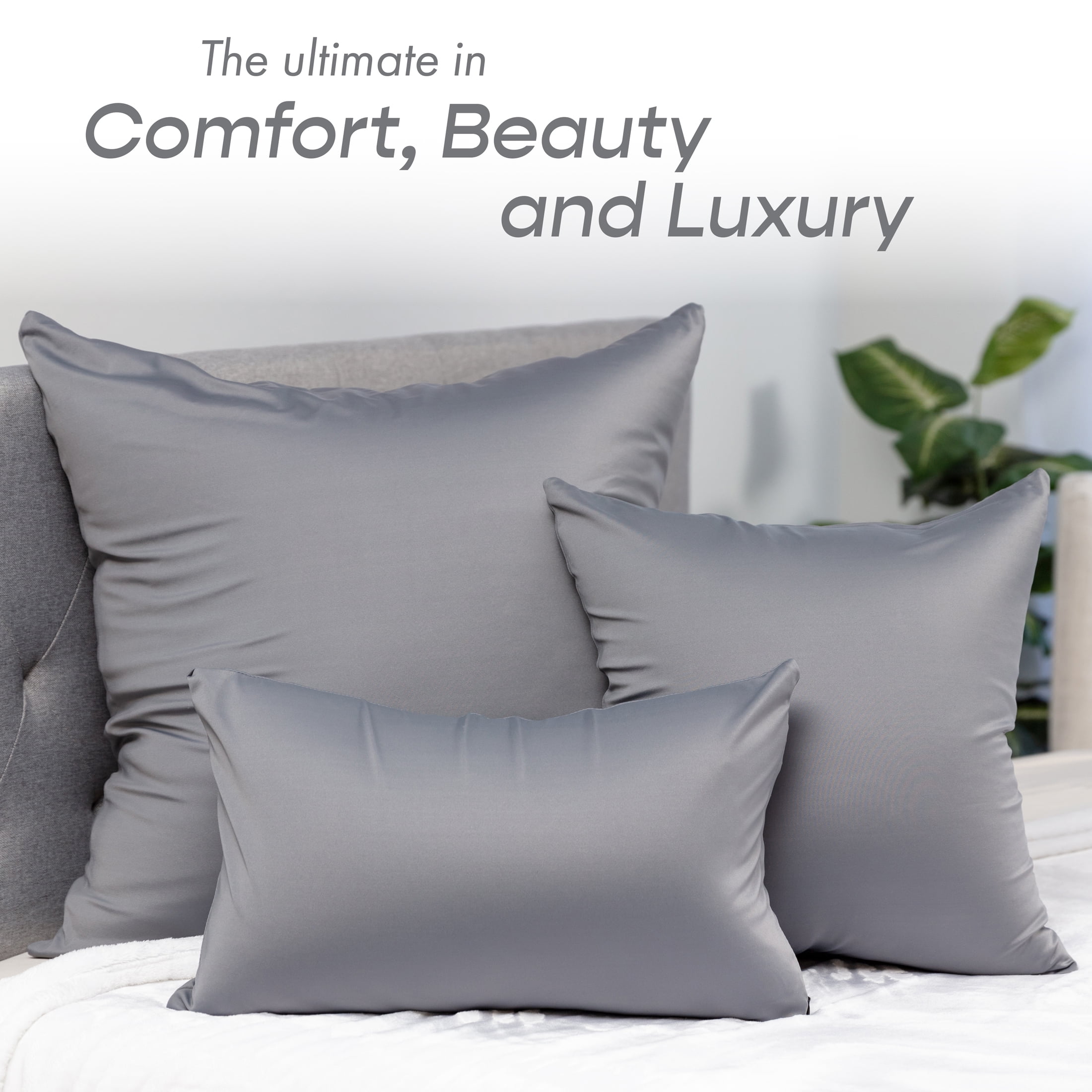 24" x 24" Throw Pillow – Dark Grey: 1 PCS Luxurious Premium Microbead Pillow With 85/15 Nylon/Spandex Fabric. Forever Fluffy, Outstanding Beauty & Support. Silky, Soft & Beyond Comfortable