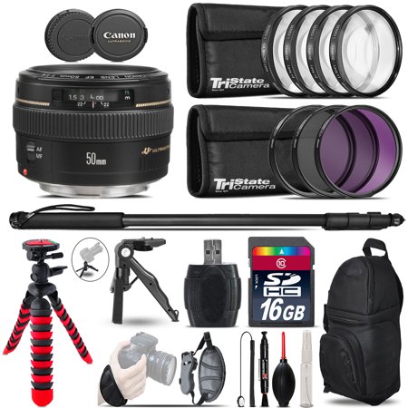 Canon 50mm f/1.4 USM + MACRO  UV-CPL-FLD Filter + Monopad - 16GB Accessory Kit