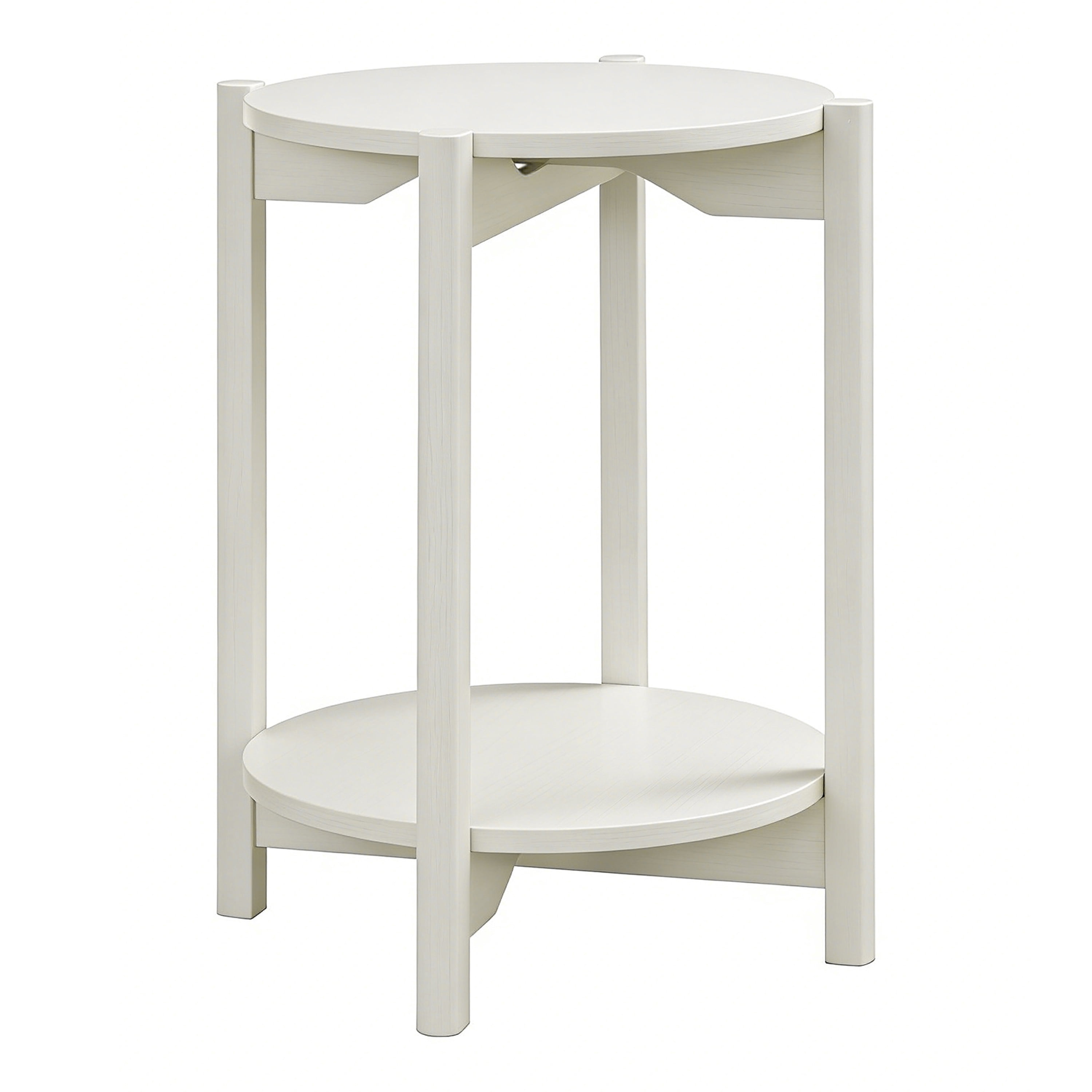 Furniture of America Afra Modern Wood Round End Table with Open Bottom Shelf, White
