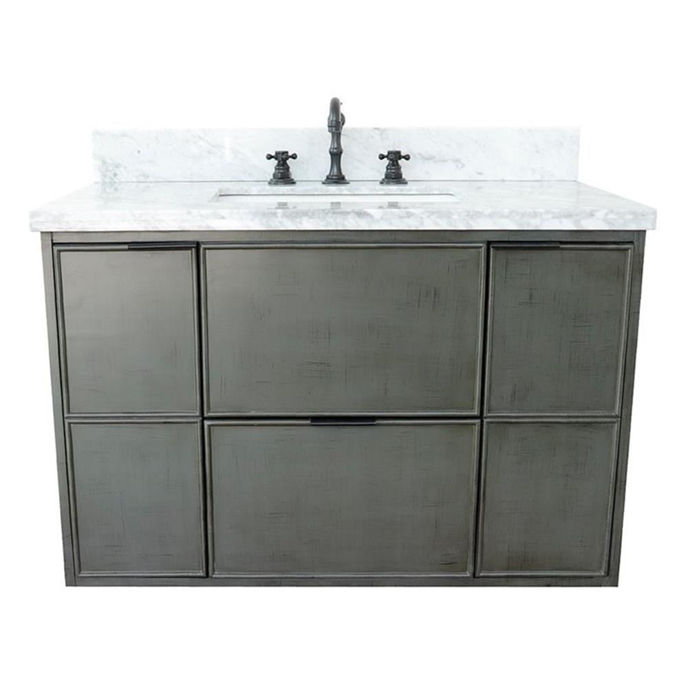 Bellaterra Home 37" Single wall mount vanity in Linen Gray finish top with White Carrara and rectangle sink