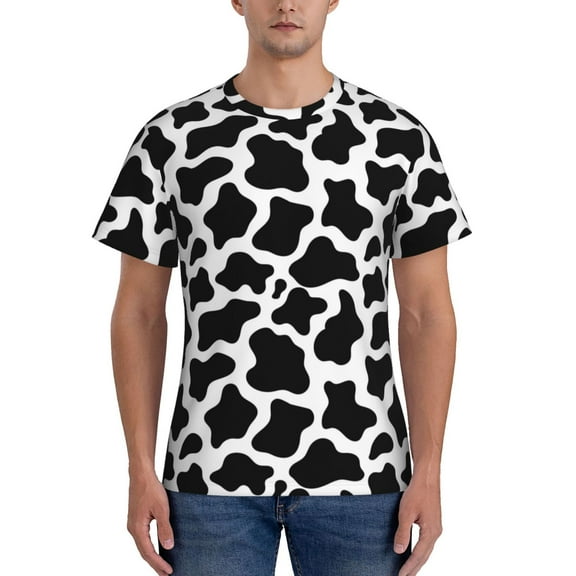 Naloa Cow Print Black White Men's T-Shirt Sport T-shirt Men's Basic Tee Casual Men's Shirt, Round Neck, Short Sleeves - Small