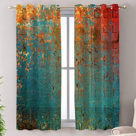 Green Grunge Paint Blackout Window Curtains, Blue Solid Ink Thermal Insulated Curtains Grommet Top Window Drapes For Living Room, Bedroom 42"W x 108"L (Pack of 2)