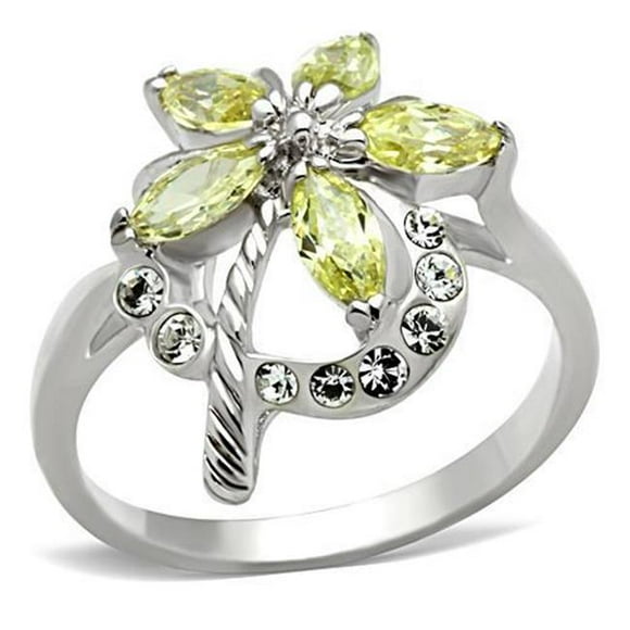 Alamode SS013-8 Women Silver 925 Sterling Silver Ring with AAA Grade CZ in Apple Green - Size 8