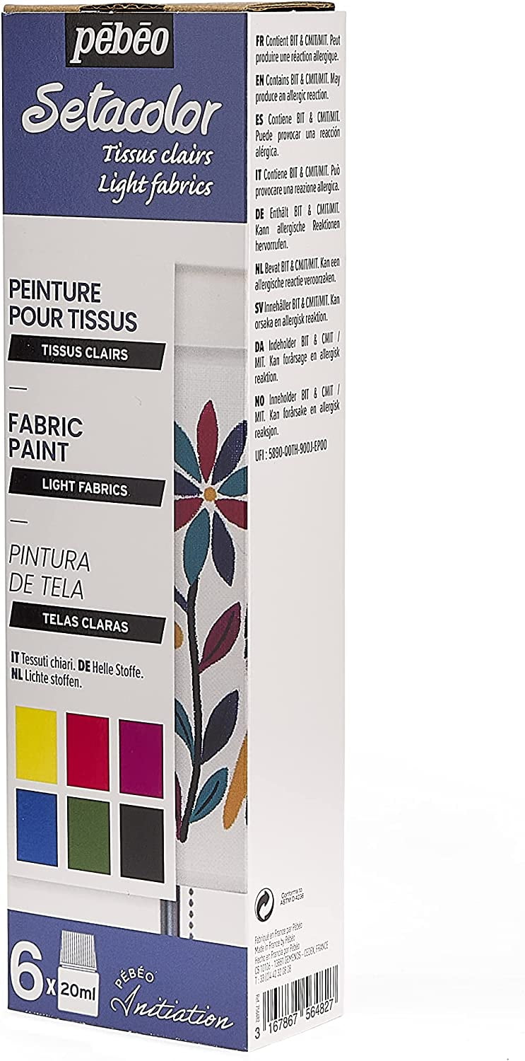 Pebeo Setacolor Fabric Paint - Light Fabrics, Set of 6