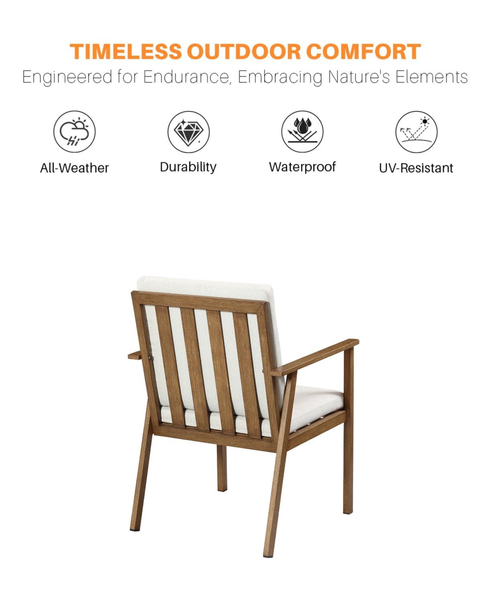 Outdoor Patio Dining Chairs Set of 4, Aluminum Outdoor Dining Chairs with Thick Cushions, All Weather Rustproof Patio Furniture for Garden, Deck, Porch, Poolside, Brown