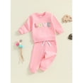 thumbnail image 5 of Toddler Baby Girls Fall Clothing Sets 3 6 12 18 24 Months 2T 3T Letter Embroidery Long Sleeve Round Neck Sweatshirt Drawstring Pocket Long Pants Outfits, 5 of 9