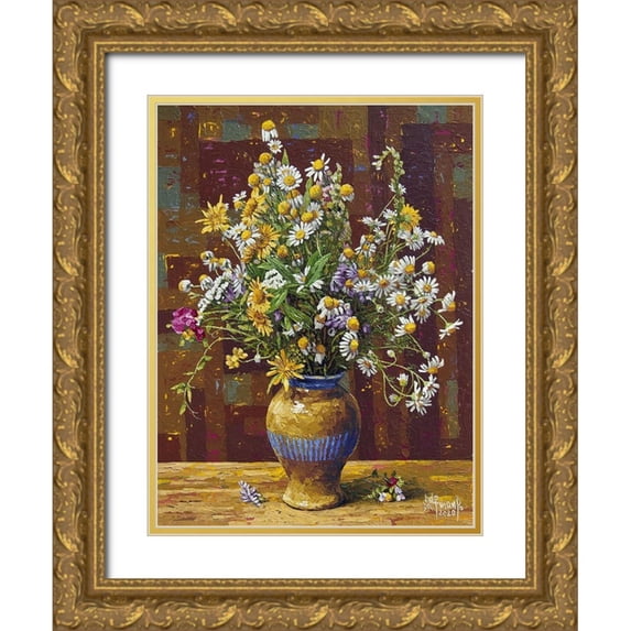 Ziman, Peter 12x14 Gold Ornate Wood Framed with Double Matting Museum Art Print Titled - Field Flowers in Vase V
