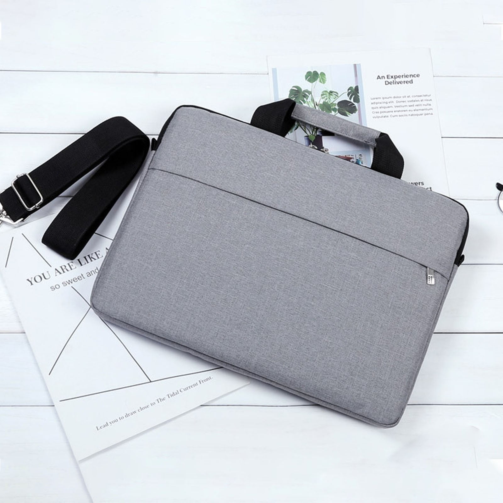 Solivara Portable Computer Bag With Adjustable Shoulder Strap For Work Travel (Black,15*11*1.18in)