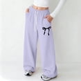 thumbnail image 2 of Cute Pants for Teens Sweatpants for Girls Wide Leg Baggy Sweat Pants Oversized Drawstring Elastic Waisted Joggers Teens Cute Fall Clothes, 2 of 4