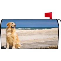 Golden Retriever Dog Mailbox Cover Magnetic Summer Sea Beach Mailbox Wraps Post Box Cover Décor 21x18 in