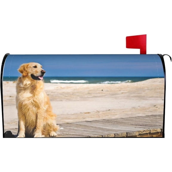 Golden Retriever Dog Mailbox Cover Magnetic Summer Sea Beach Mailbox Wraps Post Box Cover Décor 21x18 in