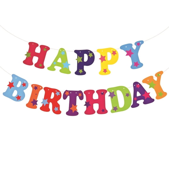 Happy Birthday Banner Kids Birthday Party Decorations Star Cutout Colorful Pre Strung Birthday Backdrop for Kids Birthday Party Indoor Outdoor 1 Pack