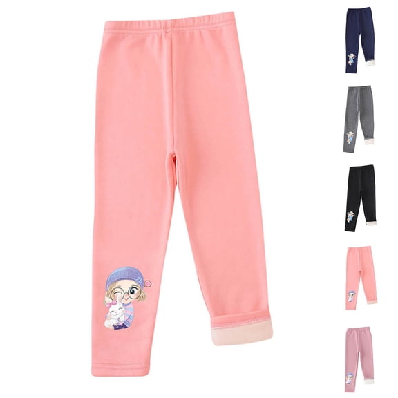 Eltusu Girls Thermal Pants, Comfy Elastic Bottom Warm Soft Winter Leggings Pink Size 1-13 T