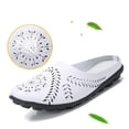 thumbnail image 4 of Women Hollow Floral Cutout Leather Mule Slides Closed Toe Casual Flat Shoes White 7, 4 of 9
