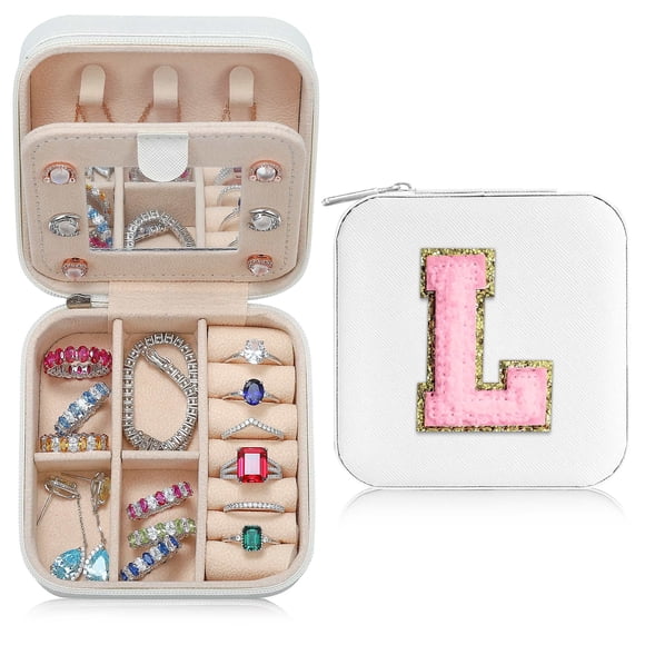 Joyero de viaje Parima con inicial en L para mujeres y niñas, color blanco