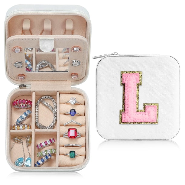 Joyero de viaje Parima con inicial en L para mujeres y niñas, color blanco